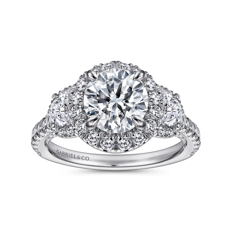 Leda - 14K White Gold Round Three Stone Halo Diamond Engagement Ring - 1.48 ct - Shot 5