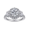 Leda - 14K White Gold Round Three Stone Halo Diamond Engagement Ring - 1.48 ct