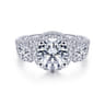France - 14K White Gold Round 3 Stone Halo Diamond Engagement Ring - 1.25 ct