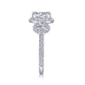 France - 14K White Gold Round 3 Stone Halo Diamond Engagement Ring - 1.25 ct