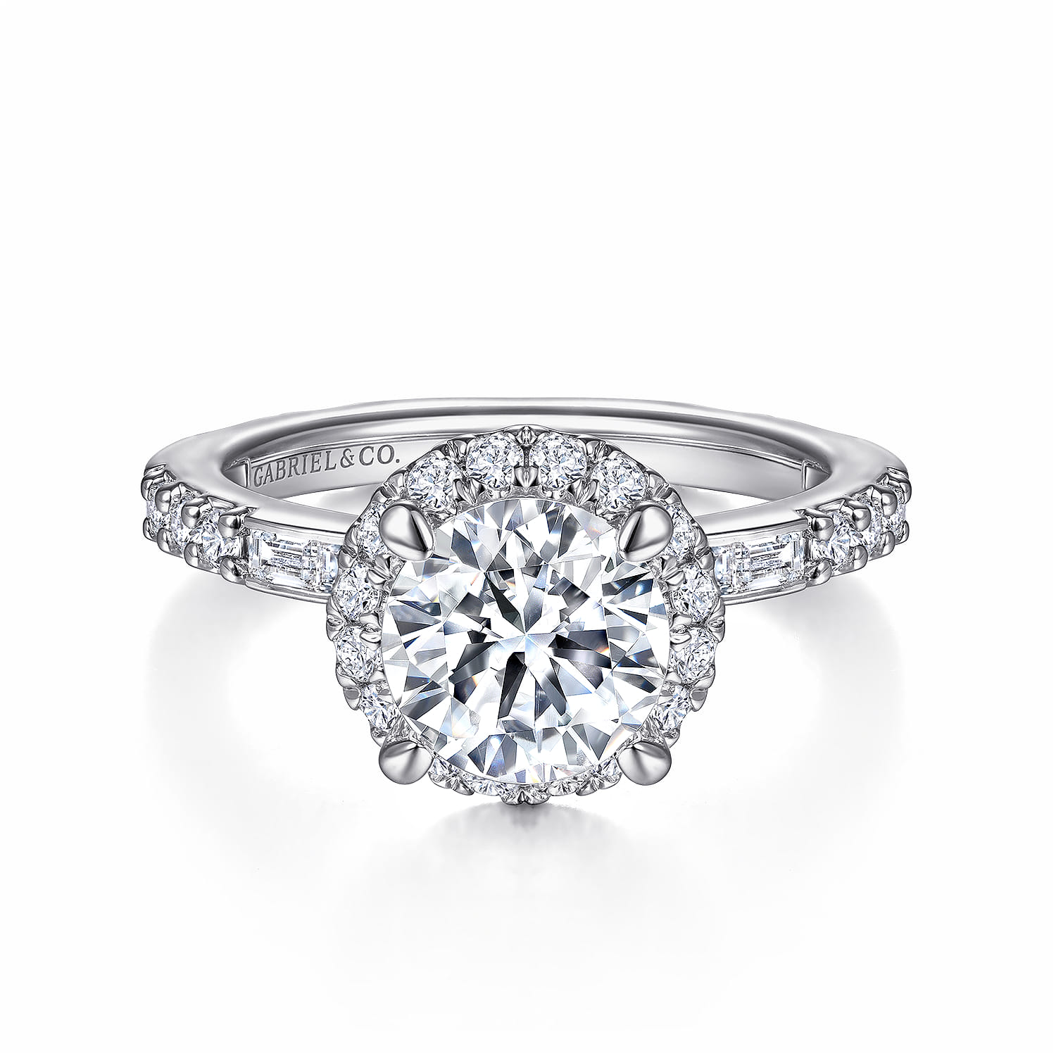 Luce - 14K White Gold Round Halo Diamond Channel Set Engagement Ring - 0.88 ct - Shot 1