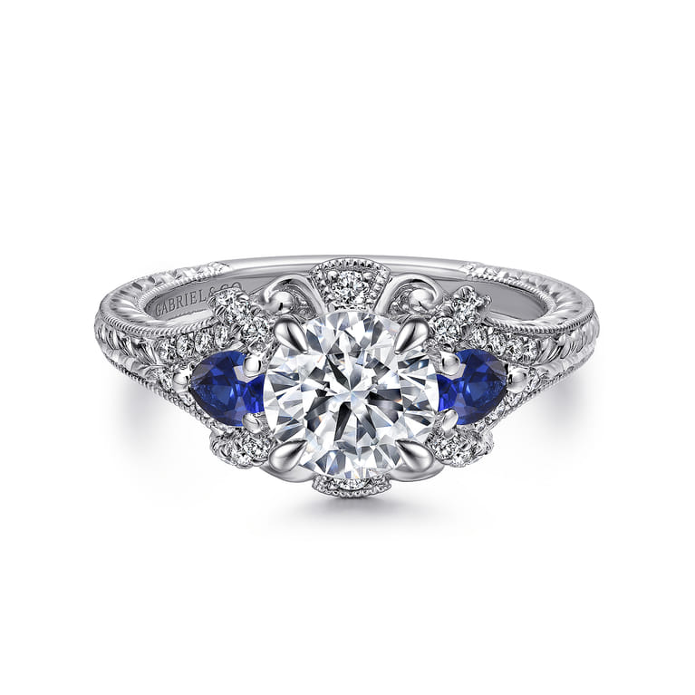 Chrystie - 14K White Gold Round Sapphire and Diamond Engagement Ring - 0.23 ct - Shot 1