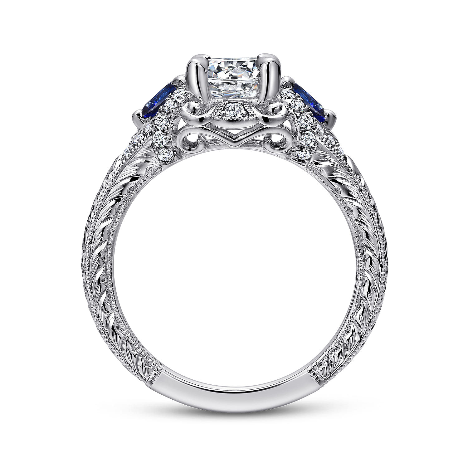 Chrystie - 14K White Gold Round Sapphire and Diamond Engagement Ring - 0.23 ct - Shot 2