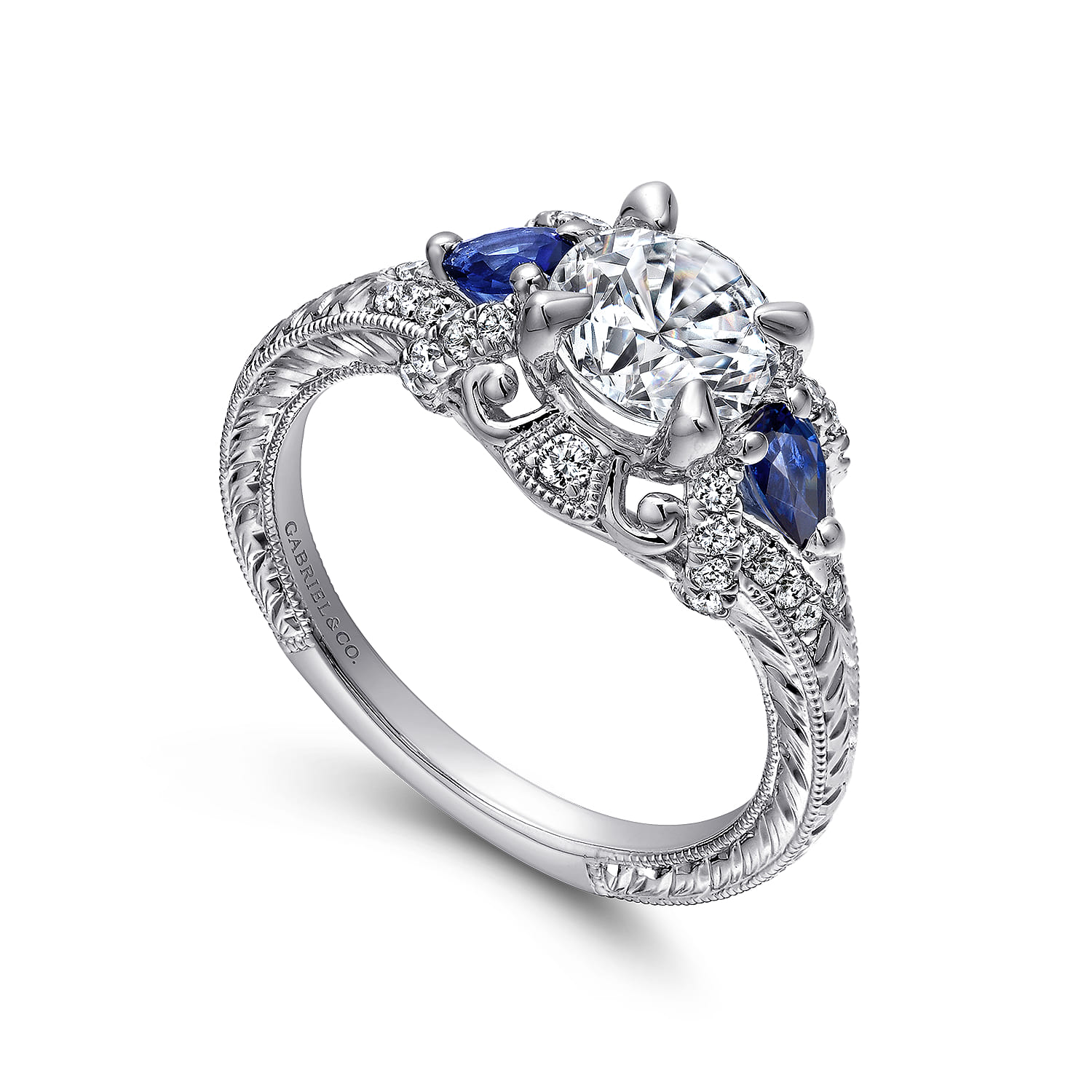 Chrystie - 14K White Gold Round Sapphire and Diamond Engagement Ring - 0.23 ct - Shot 3