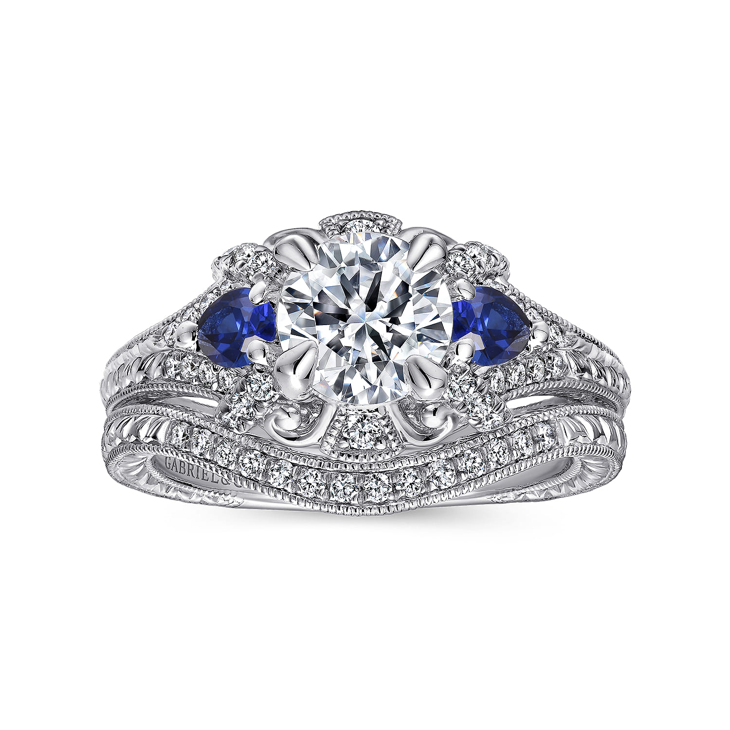 Chrystie - 14K White Gold Round Sapphire and Diamond Engagement Ring - 0.23 ct - Shot 4
