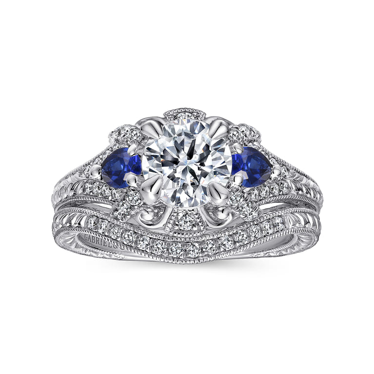 Chrystie - 14K White Gold Round Sapphire and Diamond Engagement Ring - 0.23 ct - Shot 4