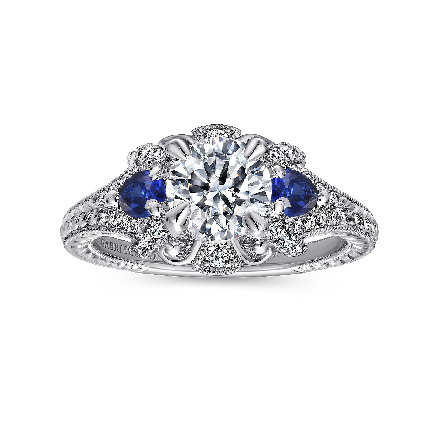 Chrystie - 14K White Gold Round Sapphire and Diamond Engagement Ring - 0.23 ct - Shot 5