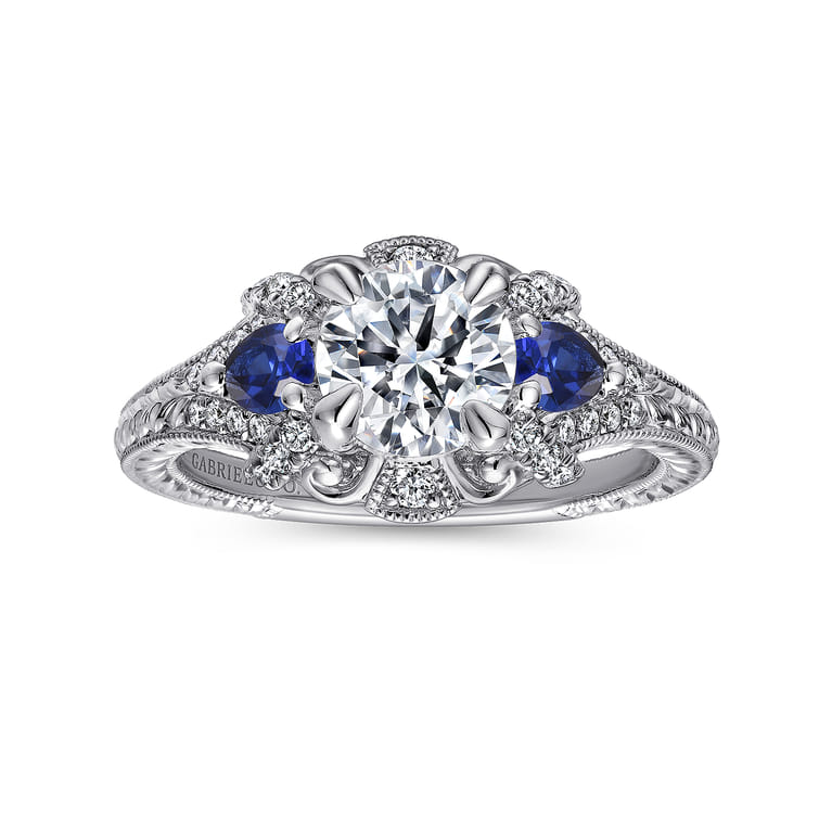 Chrystie - 14K White Gold Round Sapphire and Diamond Engagement Ring - 0.23 ct - Shot 5