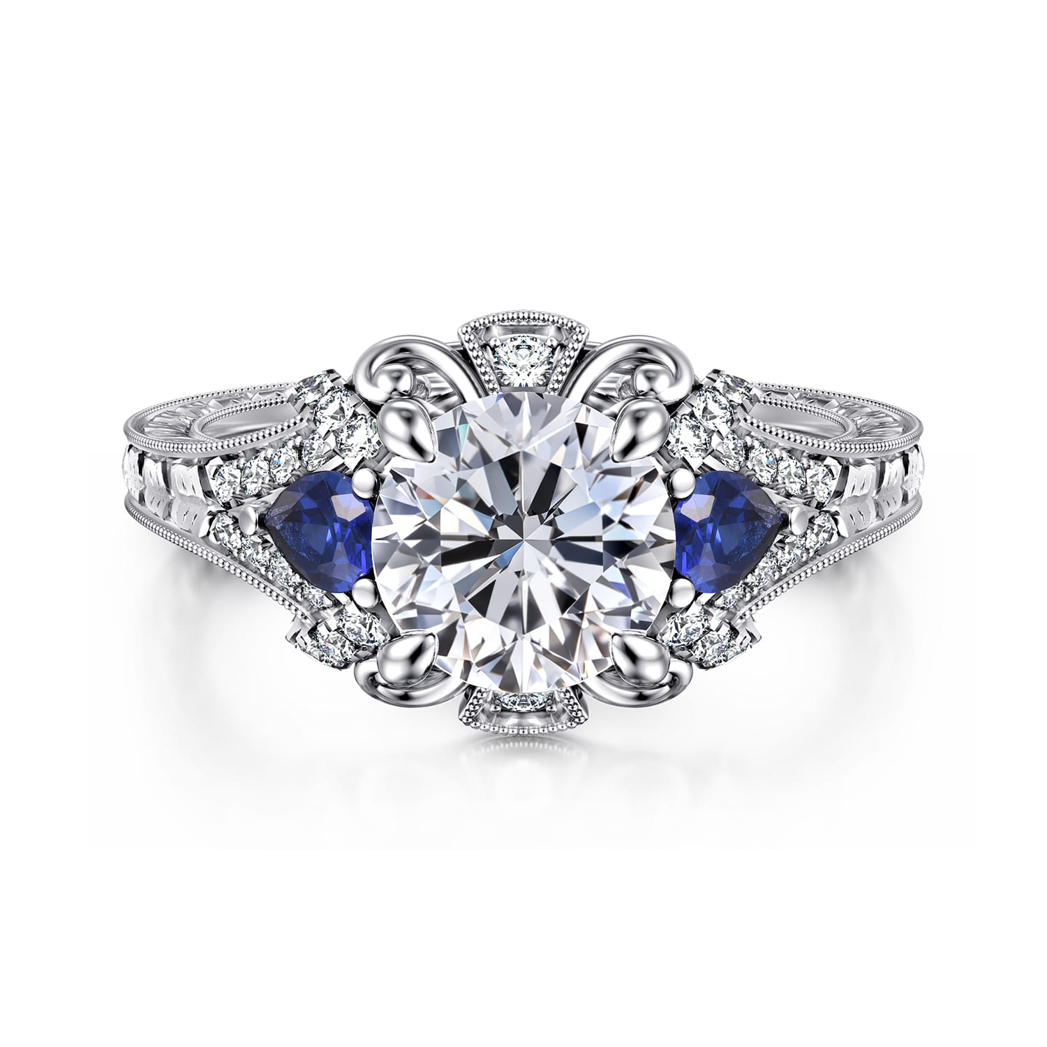 Chrystie - 14K White Gold Round Sapphire and Diamond Engagement Ring - 0.23 ct - Shot 1