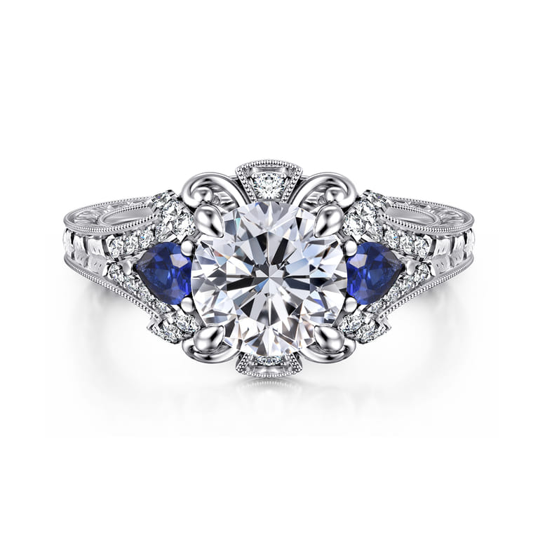 Chrystie - 14K White Gold Round Sapphire and Diamond Engagement Ring - 0.23 ct - Shot 1