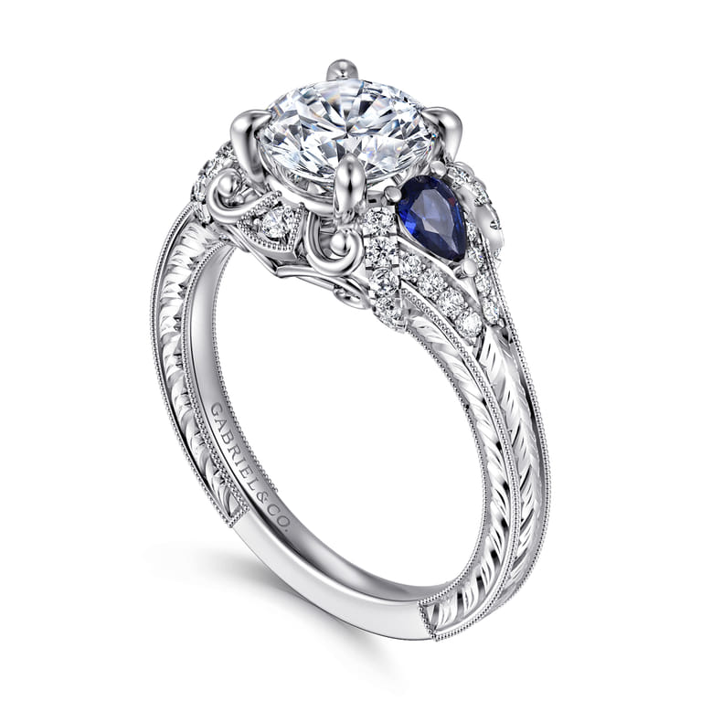 Chrystie - 14K White Gold Round Sapphire and Diamond Engagement Ring - 0.23 ct - Shot 3