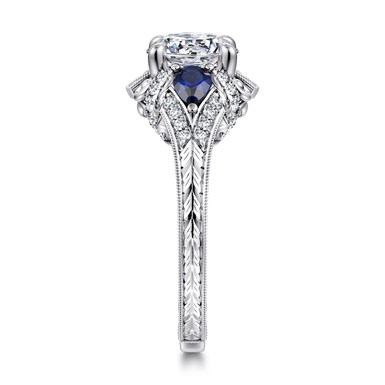 Chrystie - 14K White Gold Round Sapphire and Diamond Engagement Ring - 0.23 ct - Shot 4
