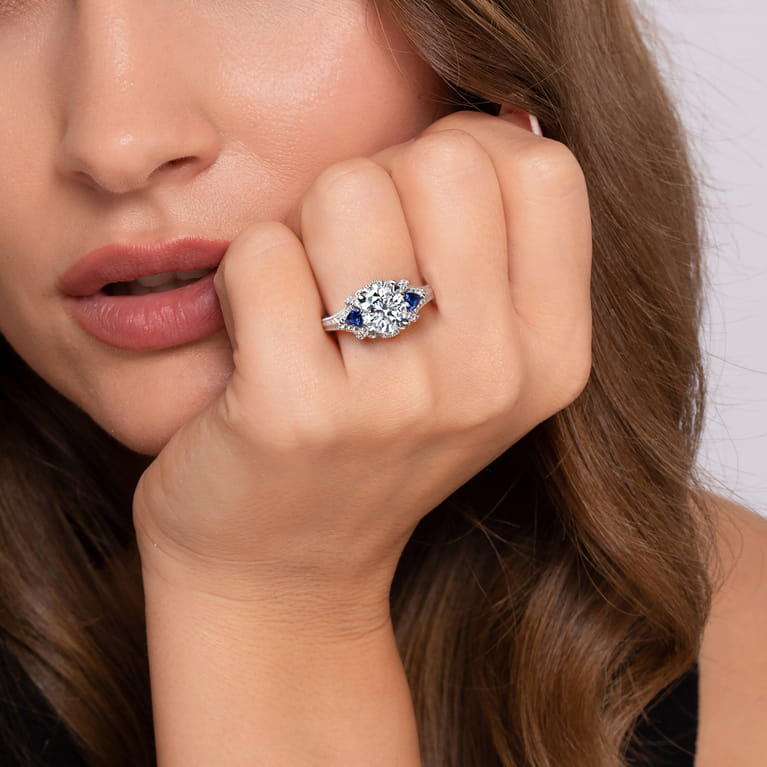 Chrystie - 14K White Gold Round Sapphire and Diamond Engagement Ring - 0.23 ct - Shot 5
