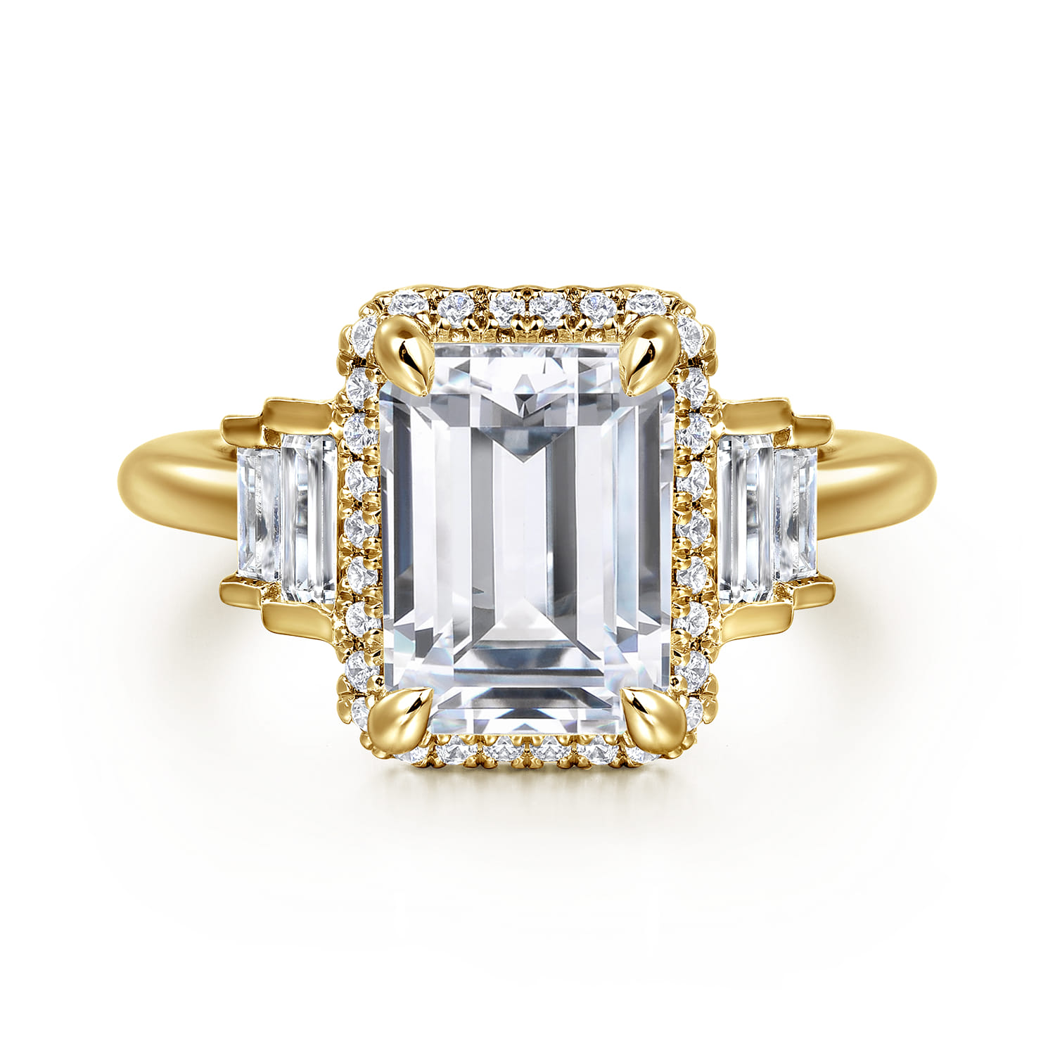 Anita - 14K Yellow Gold Emerald Cut Halo Five Stone Diamond Engagement Ring - 0.6 ct - Shot 1