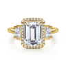 Anita - 14K Yellow Gold Emerald Cut Halo Five Stone Diamond Engagement Ring - 0.6 ct