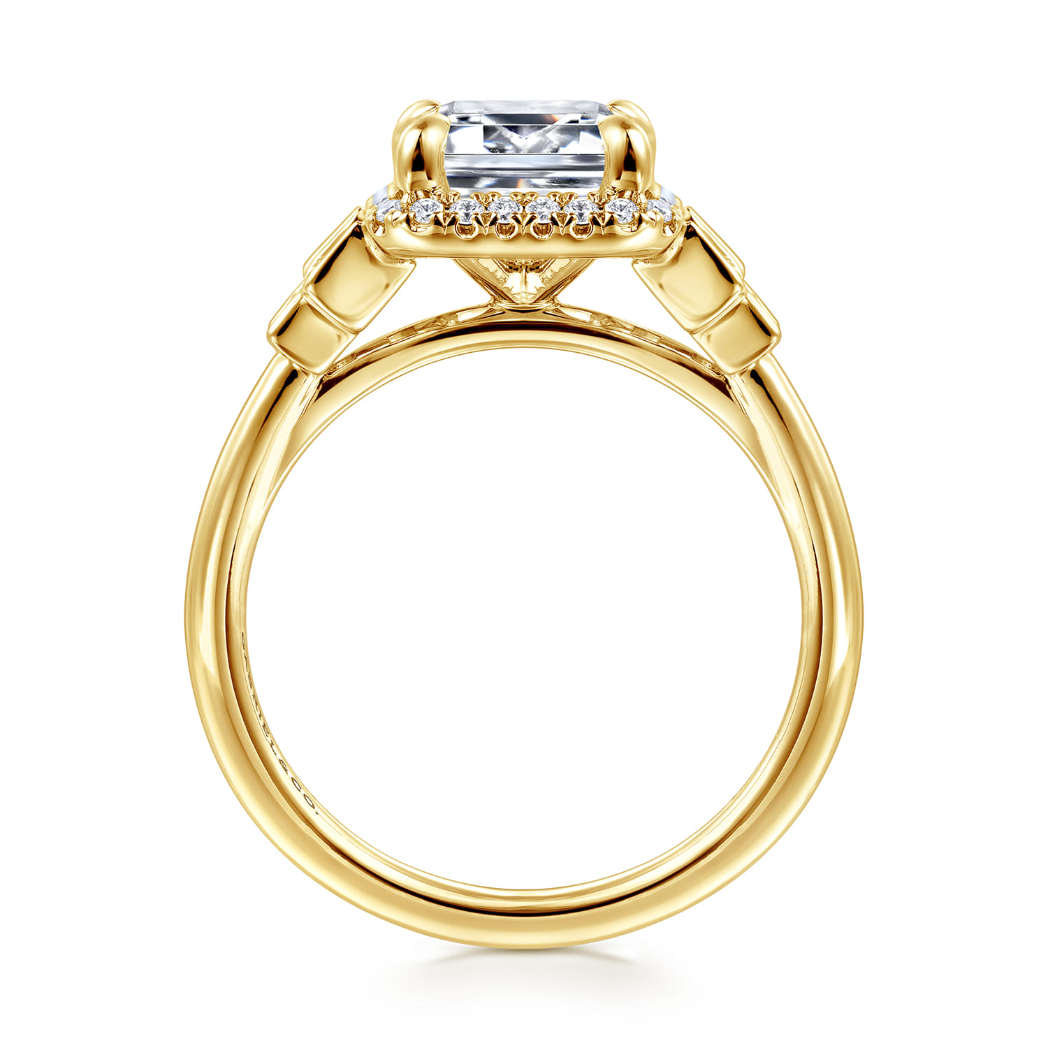 Anita - 14K Yellow Gold Emerald Cut Halo Five Stone Diamond Engagement Ring - 0.6 ct - Shot 2
