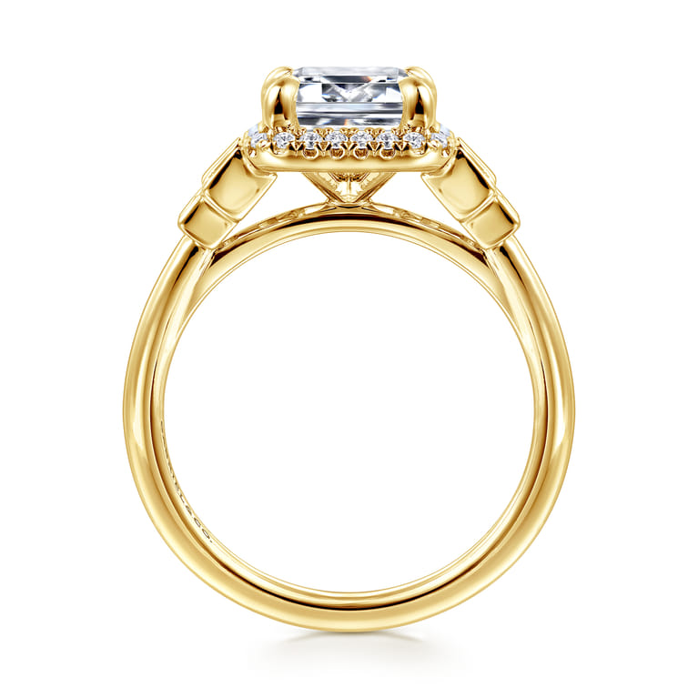 Anita - 14K Yellow Gold Emerald Cut Halo Five Stone Diamond Engagement Ring - 0.6 ct - Shot 2