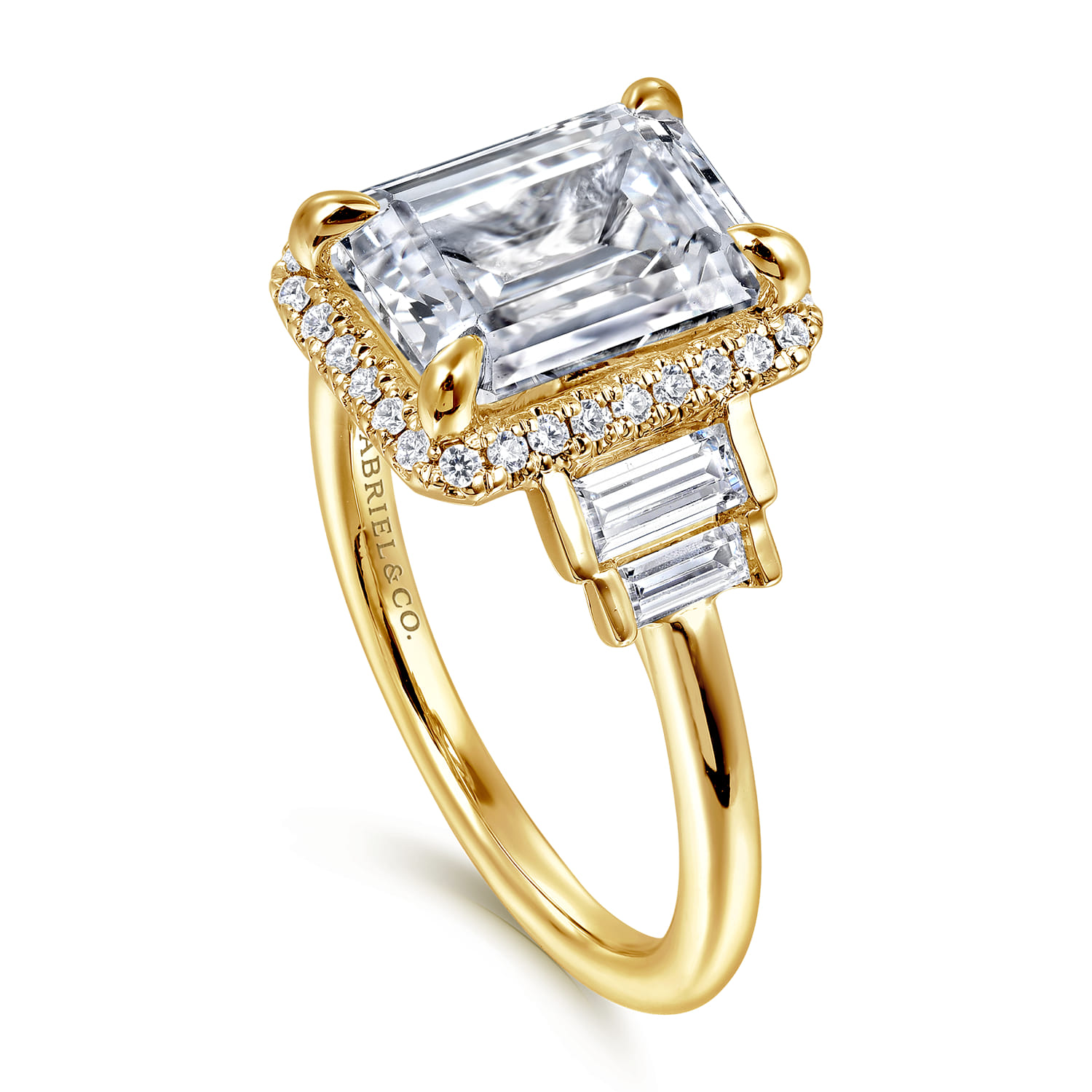 Anita - 14K Yellow Gold Emerald Cut Halo Five Stone Diamond Engagement Ring - 0.6 ct - Shot 3