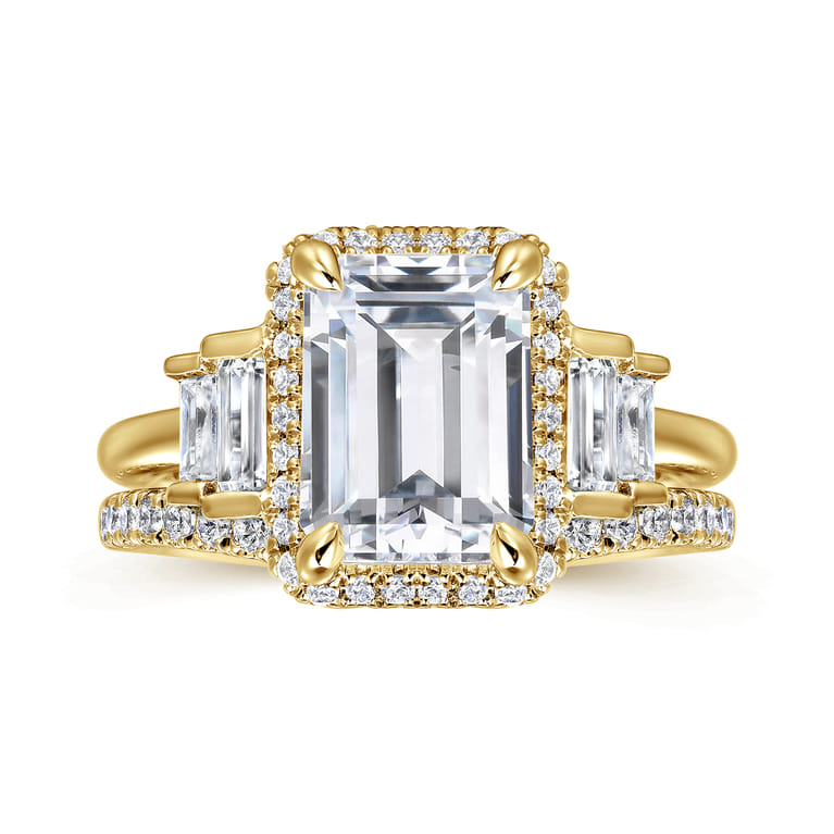 Anita - 14K Yellow Gold Emerald Cut Halo Five Stone Diamond Engagement Ring - 0.6 ct - Shot 4