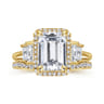 Anita - 14K Yellow Gold Emerald Cut Halo Five Stone Diamond Engagement Ring - 0.6 ct