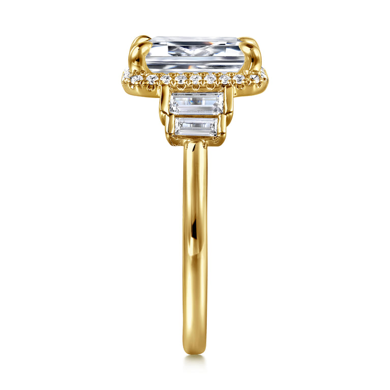 Anita - 14K Yellow Gold Emerald Cut Halo Five Stone Diamond Engagement Ring - 0.6 ct - Shot 5