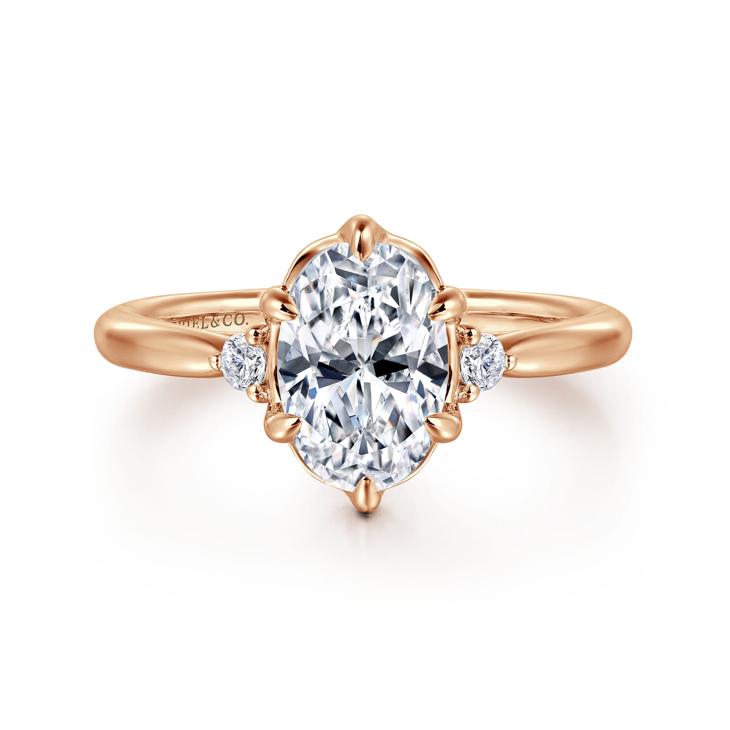 Blaise - 14K Rose Gold Oval Three Stone Diamond Engagement Ring - 0.08 ct - Shot 1