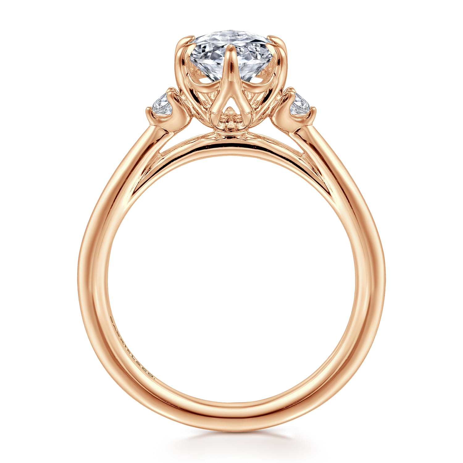 Blaise - 14K Rose Gold Oval Three Stone Diamond Engagement Ring - 0.08 ct - Shot 2