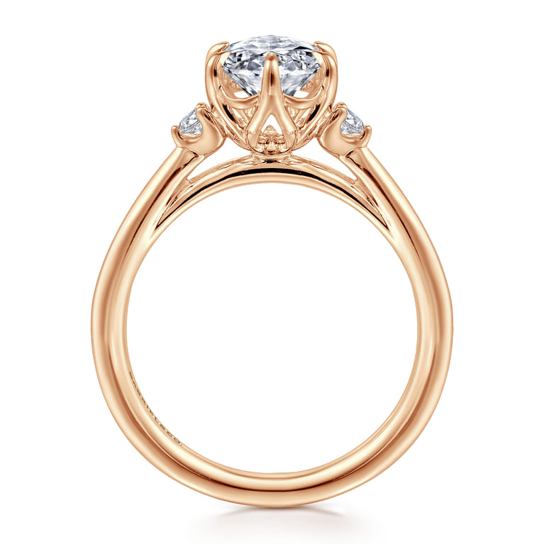 Blaise - 14K Rose Gold Oval Three Stone Diamond Engagement Ring - 0.08 ct - Shot 2
