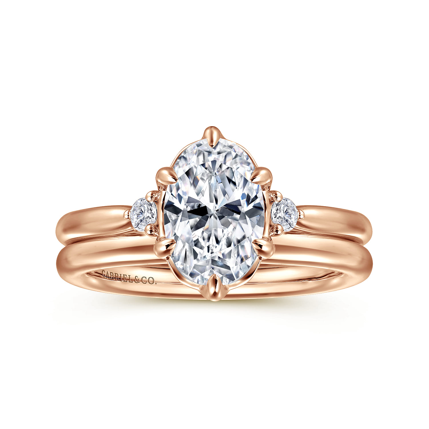 Blaise - 14K Rose Gold Oval Three Stone Diamond Engagement Ring - 0.08 ct - Shot 4