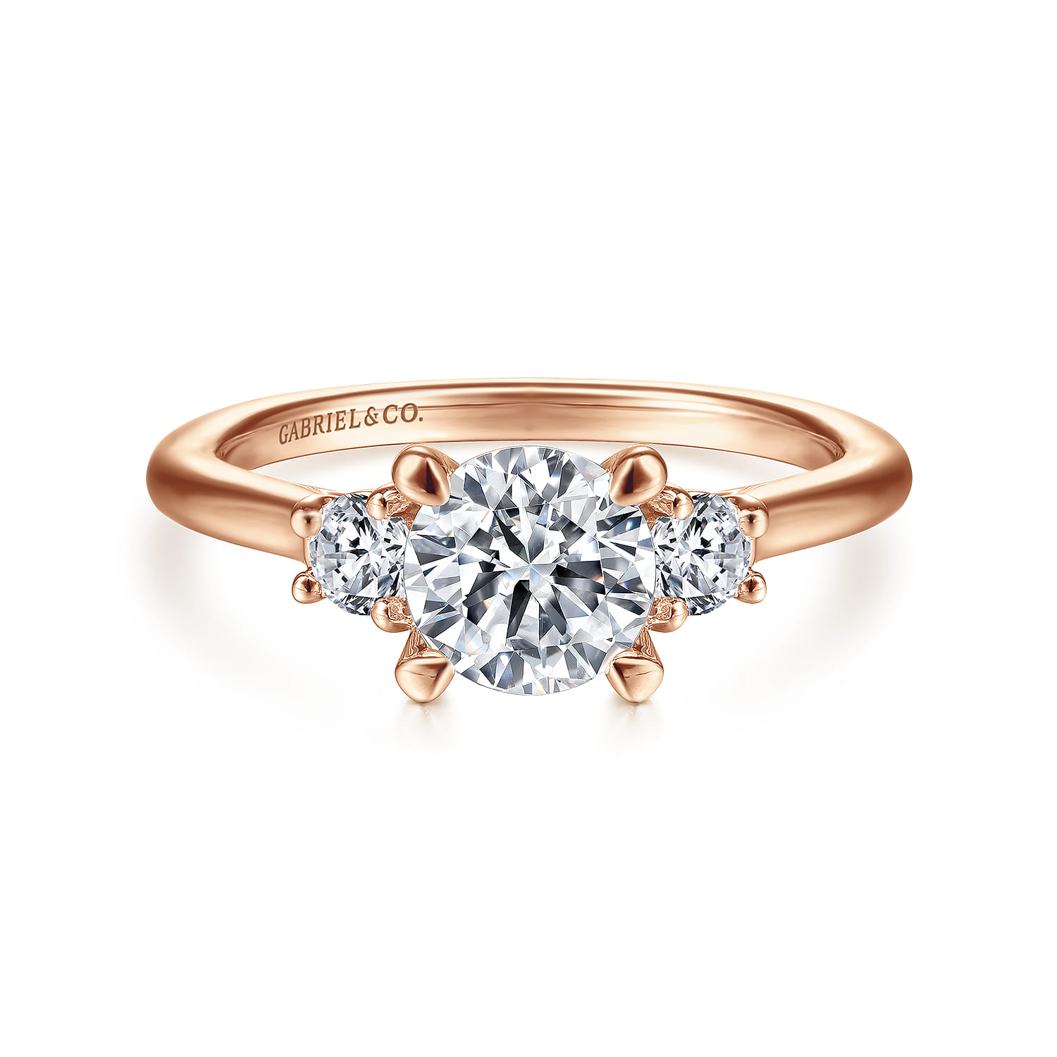 Sanaa - 14K Rose Gold Round Three Stone Diamond Engagement Ring - 0.3 ct - Shot 1