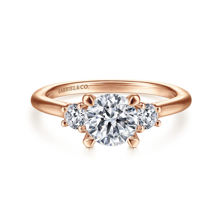 Sanaa - 14K Rose Gold Round Three Stone Diamond Engagement Ring - 0.3 ct - Shot 1
