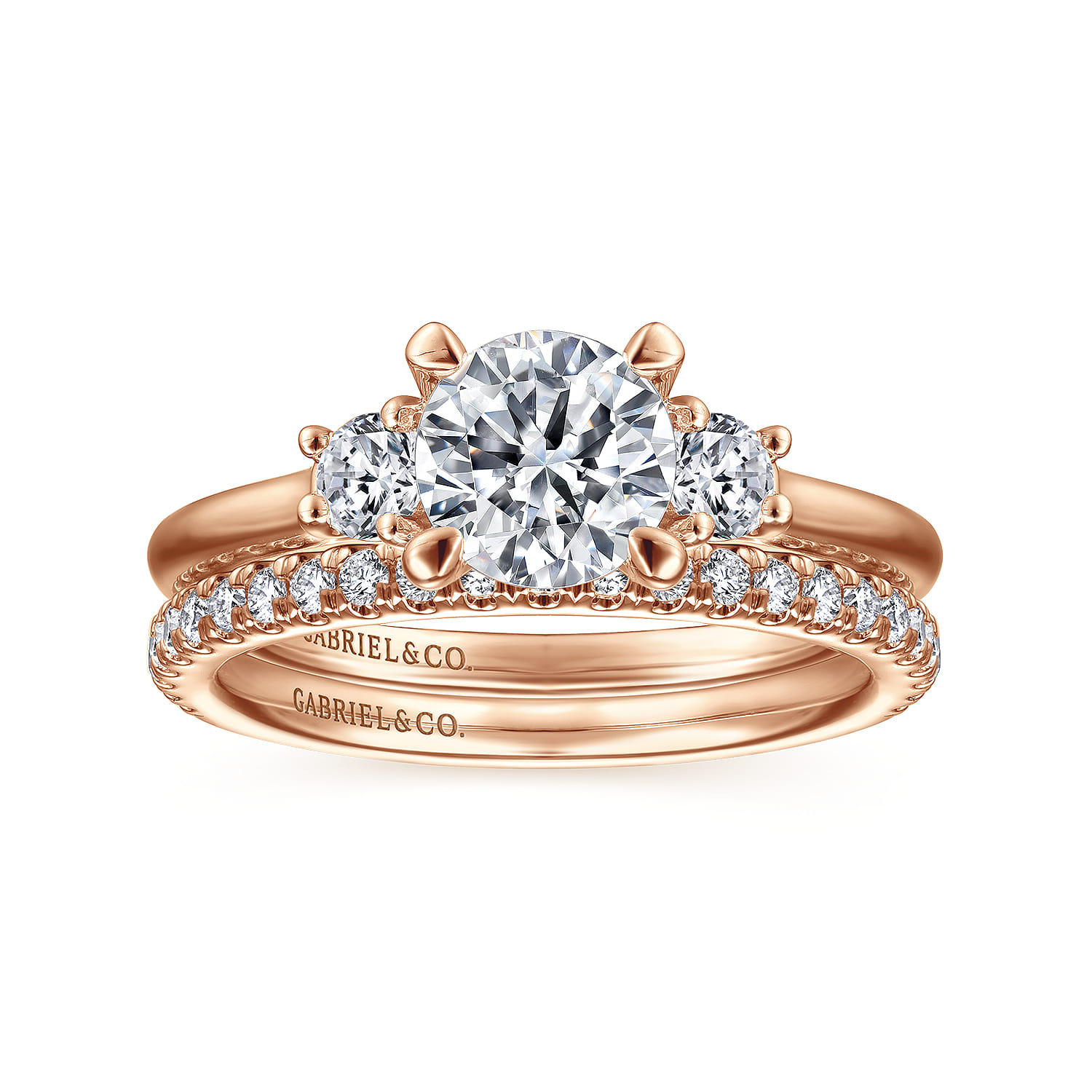Sanaa - 14K Rose Gold Round Three Stone Diamond Engagement Ring - 0.3 ct - Shot 4