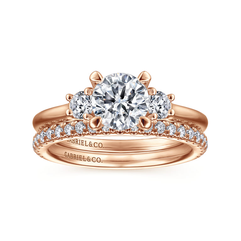 Sanaa - 14K Rose Gold Round Three Stone Diamond Engagement Ring - 0.3 ct - Shot 4