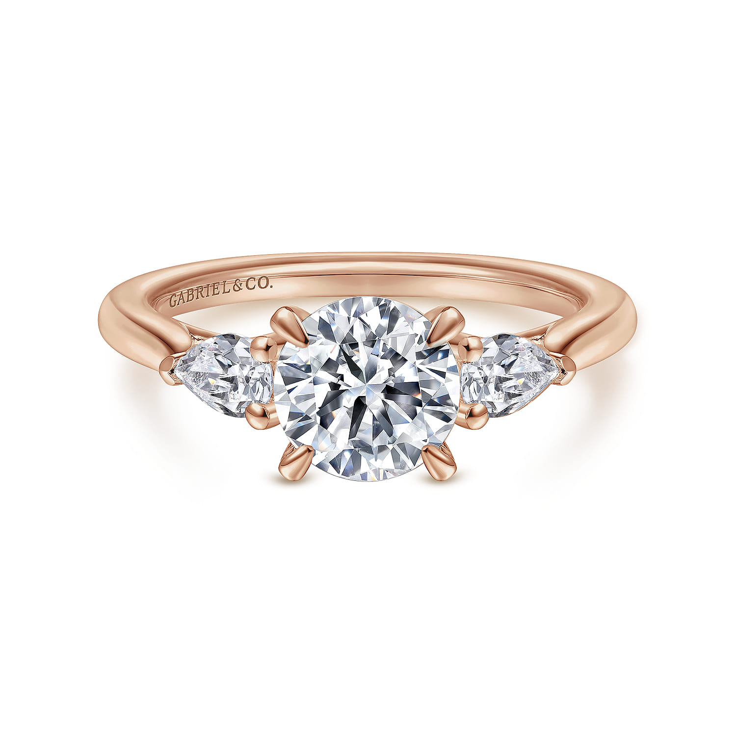 Sunday - 14K Rose Gold Round Three Stone Diamond Engagement Ring - 0.29 ct - Shot 1