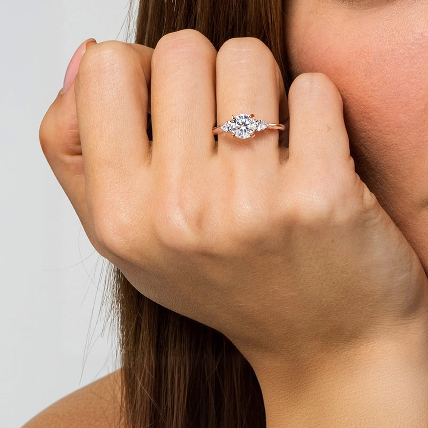 Sunday - 14K Rose Gold Round Three Stone Diamond Engagement Ring - 0.29 ct - Shot 6