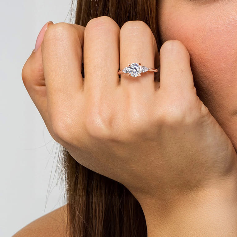 Sunday - 14K Rose Gold Round Three Stone Diamond Engagement Ring - 0.29 ct - Shot 6