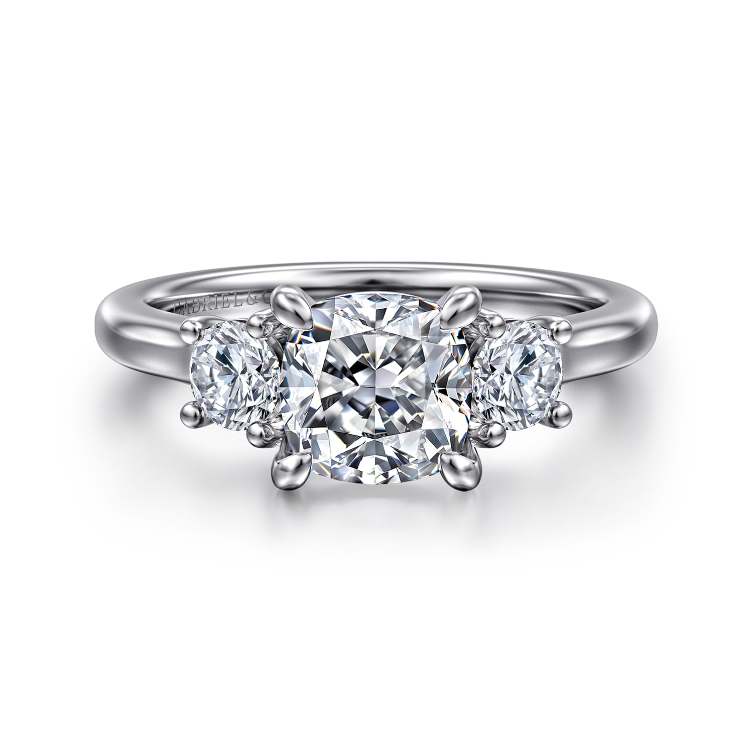 Sanaa - 14K White Gold Cushion Cut 3 Stone Diamond Engagement Ring - 0.4 ct - Shot 1