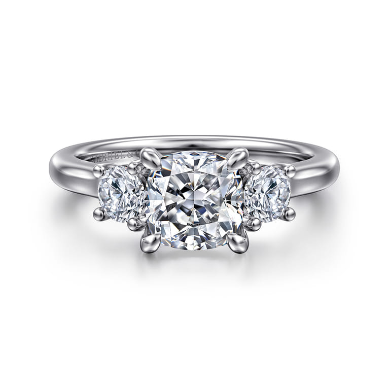 Sanaa - 14K White Gold Cushion Cut 3 Stone Diamond Engagement Ring - 0.4 ct - Shot 1