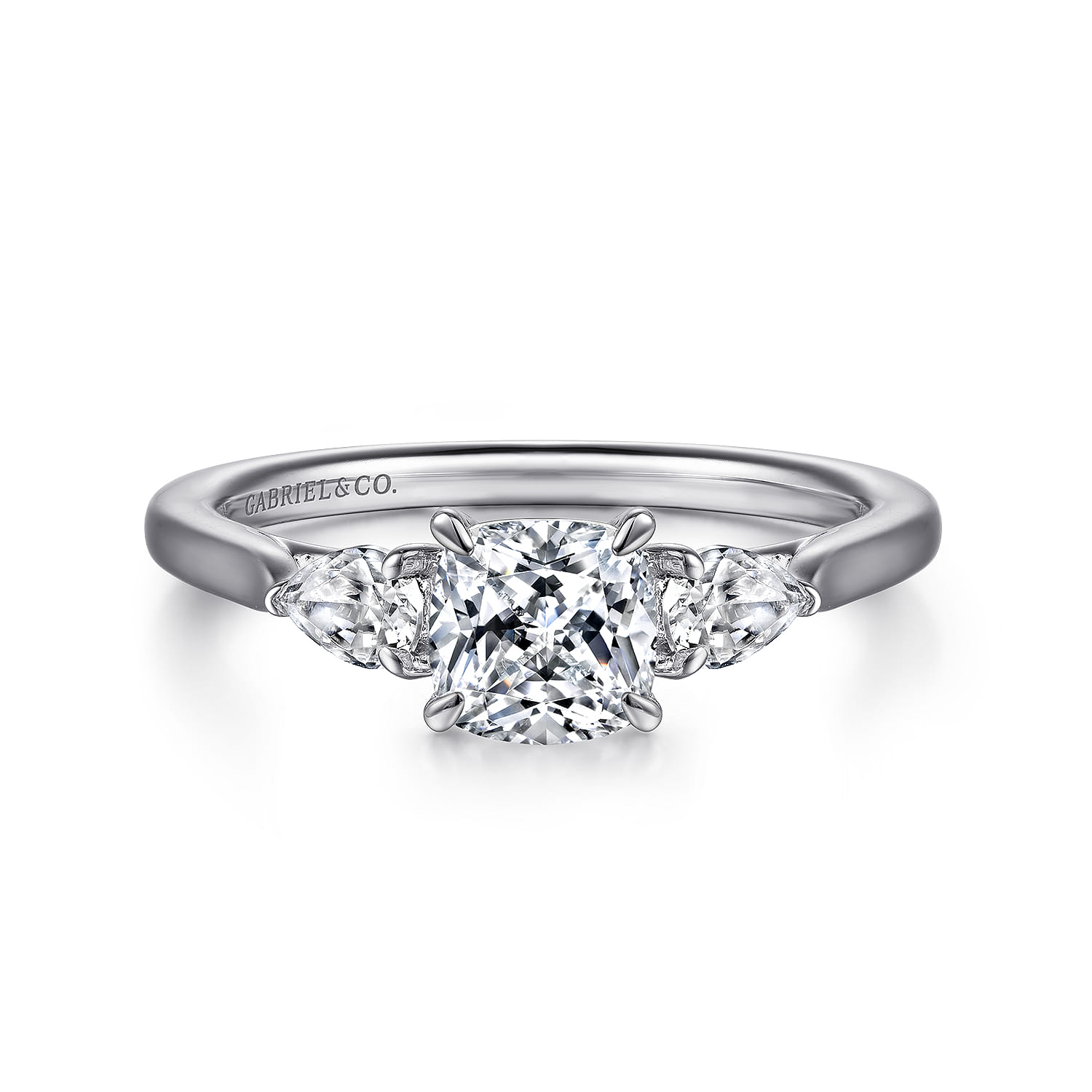 Sunday - 14K White Gold Cushion Cut 3 Stone Diamond Engagement Ring - 0.29 ct - Shot 1