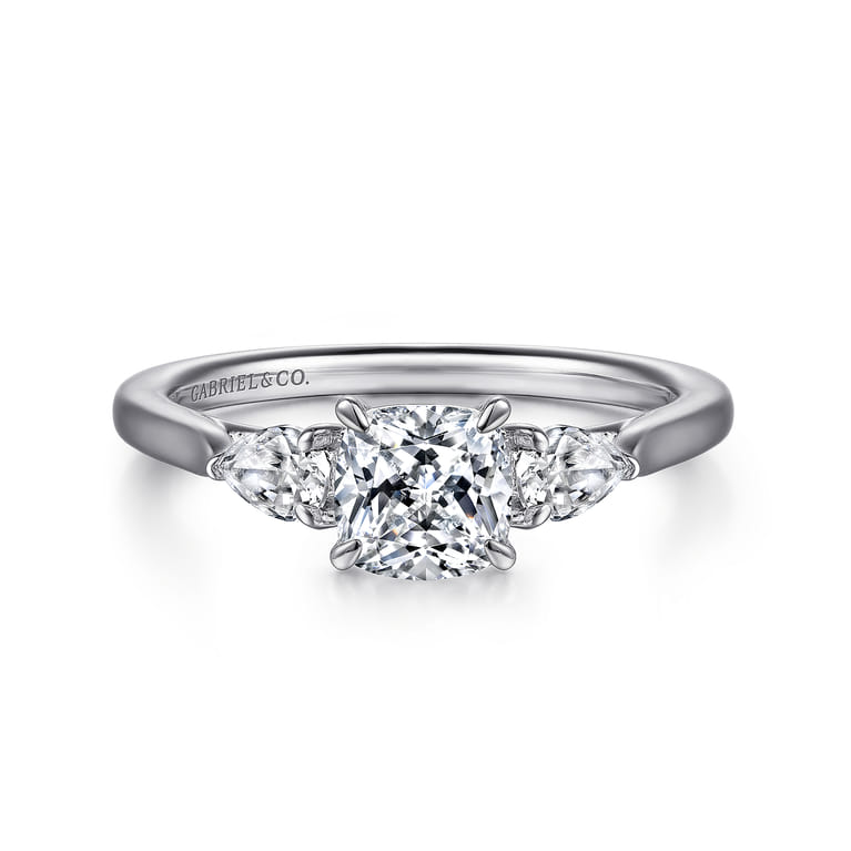 Sunday - 14K White Gold Cushion Cut 3 Stone Diamond Engagement Ring - 0.29 ct - Shot 1
