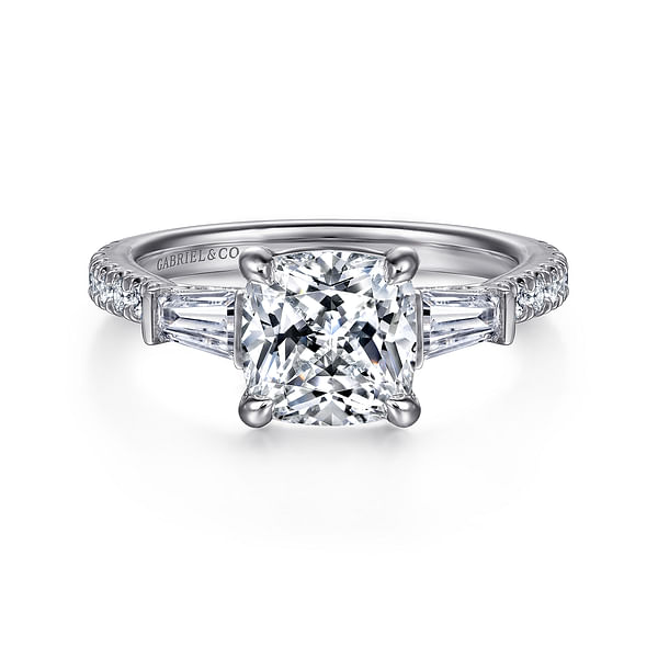 14k White Gold 6mm Cushion Gemstone and Diamond Halo Rings