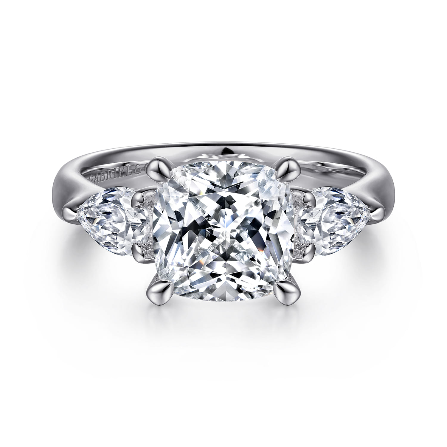 Anabelle - 14K White Gold Cushion Cut Three Stone Diamond Engagement Ring - 0.75 ct - Shot 1