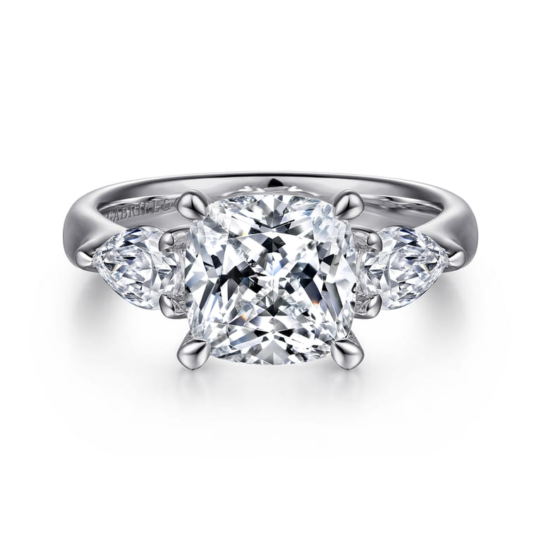 Anabelle - 14K White Gold Cushion Cut Three Stone Diamond Engagement Ring - 0.75 ct - Shot 1