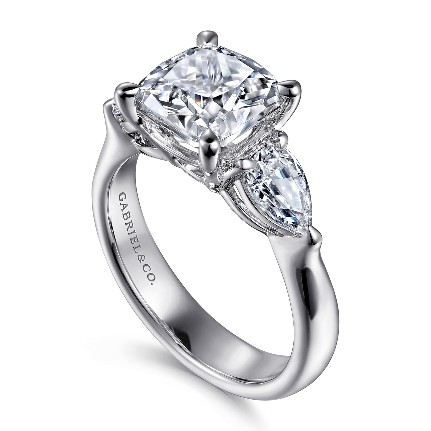 Anabelle - 14K White Gold Cushion Cut Three Stone Diamond Engagement Ring - 0.75 ct - Shot 3