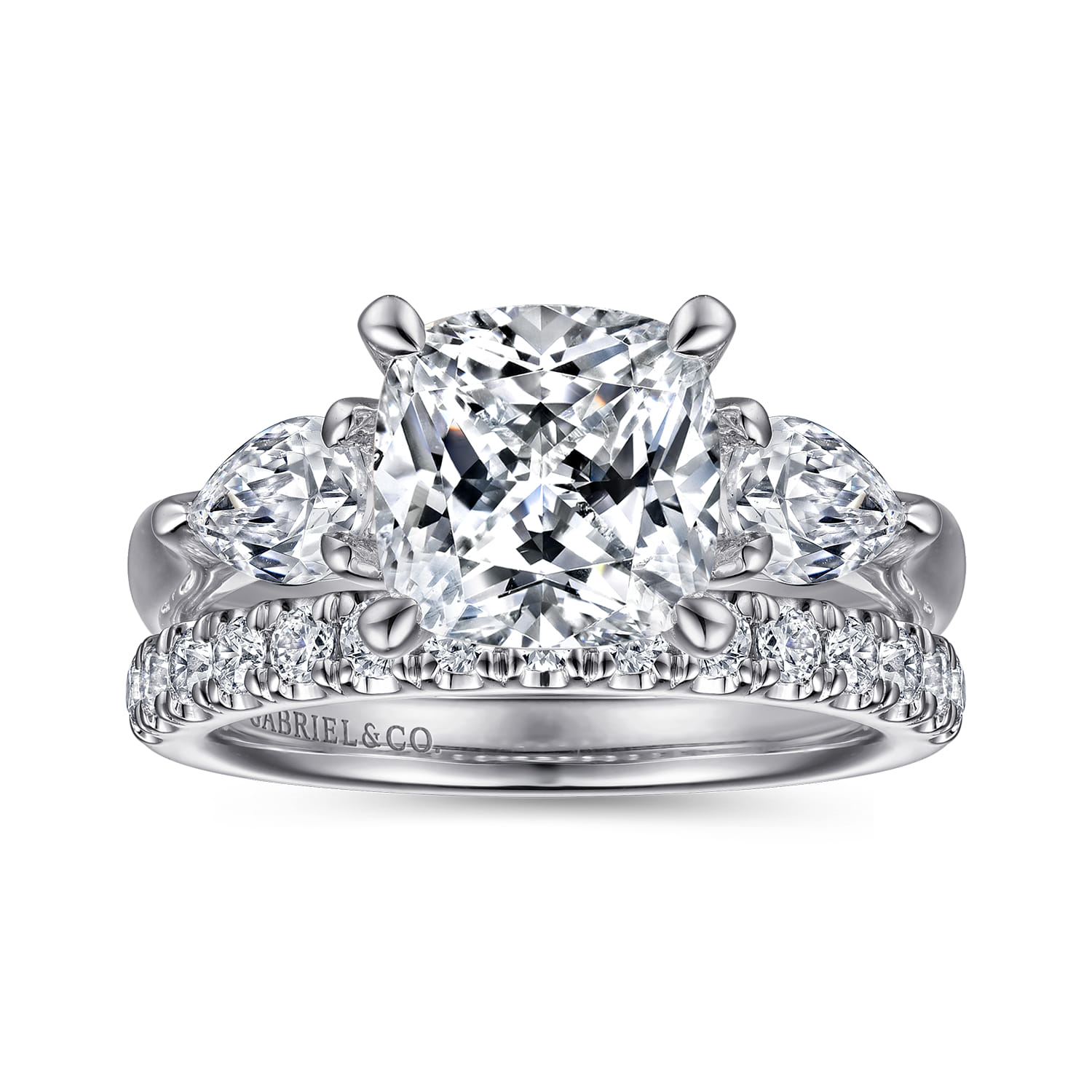 Anabelle - 14K White Gold Cushion Cut Three Stone Diamond Engagement Ring - 0.75 ct - Shot 4