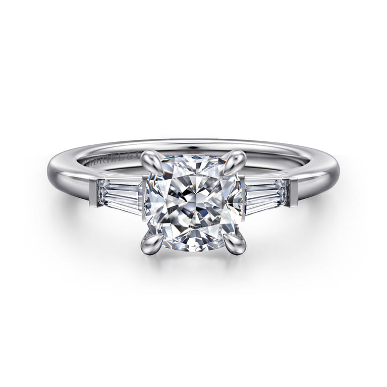 Acacia - 14K White Gold Cushion Cut Three Stone Diamond Engagement Ring - 0.3 ct - Shot 1