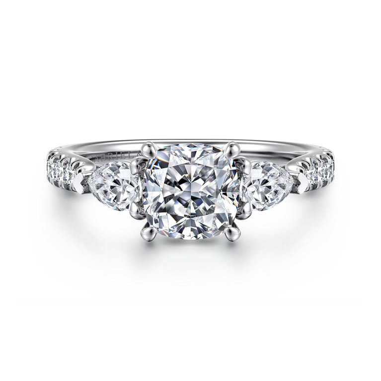 Abina - 14K White Gold Cushion Cut Three Stone Diamond Engagement Ring - 0.75 ct - Shot 1