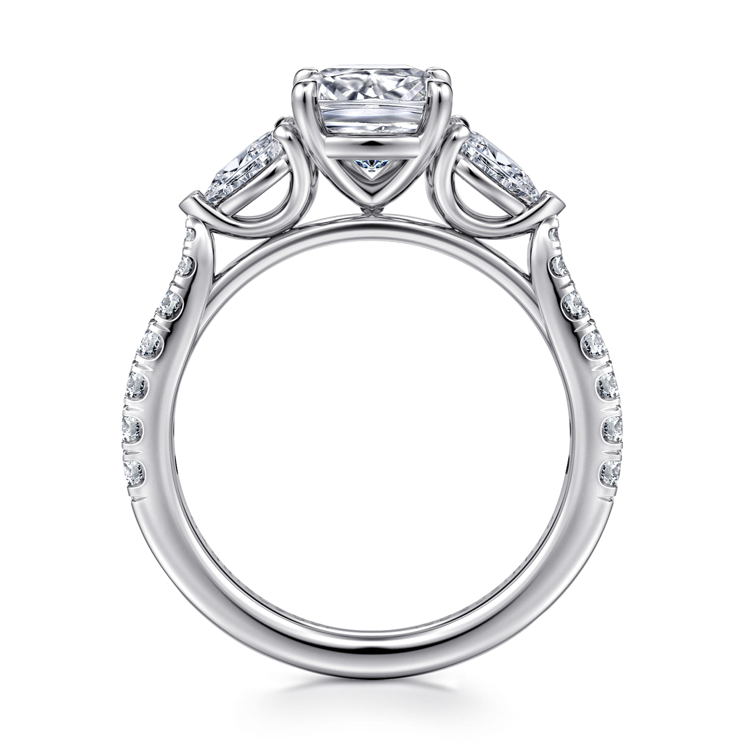 Abina - 14K White Gold Cushion Cut Three Stone Diamond Engagement Ring - 0.75 ct - Shot 2