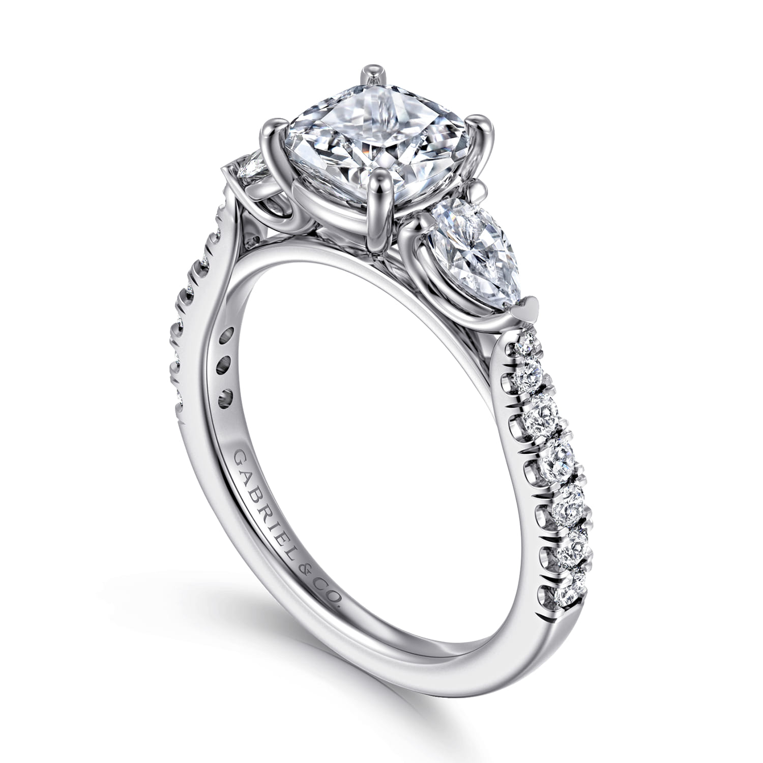 Abina - 14K White Gold Cushion Cut Three Stone Diamond Engagement Ring - 0.75 ct - Shot 3