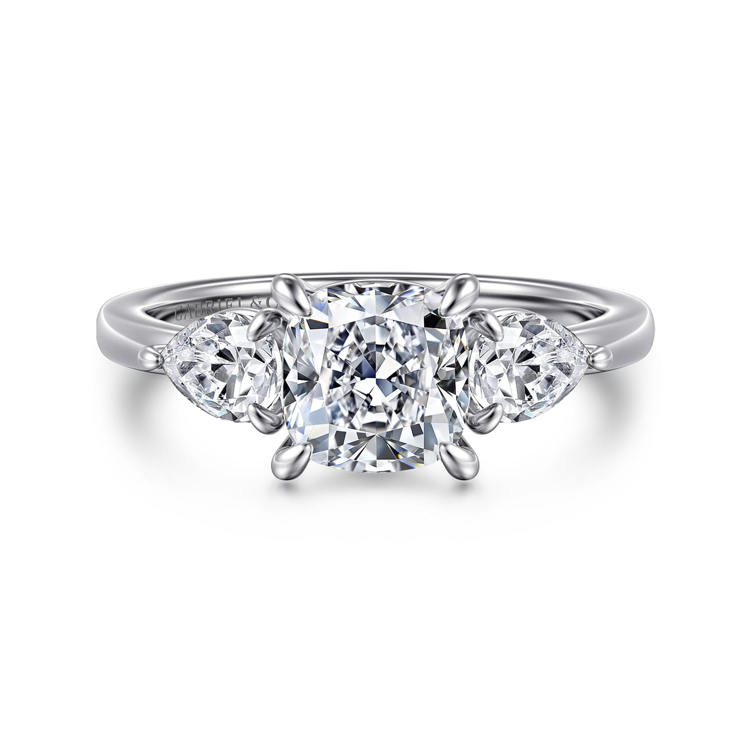 Adalia - 14K White Gold Cushion Cut Three Stone Diamond Engagement Ring - 0.6 ct - Shot 1